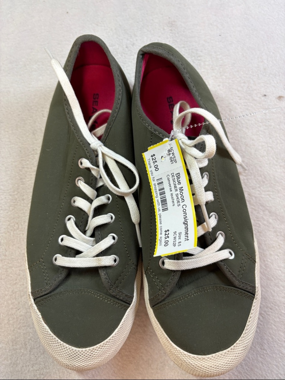 SeaVees Olive Green Low-Top Sneakers with White Laces